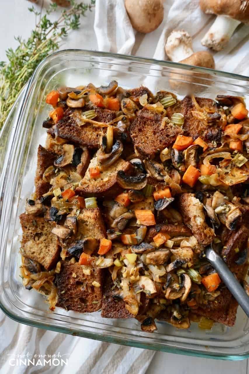 Gluten free this Thanksgiving? Try this Vegetarian Caramelized Onion and Mushroom Stuffing - Recipe on NotEnoughCinnamon.com