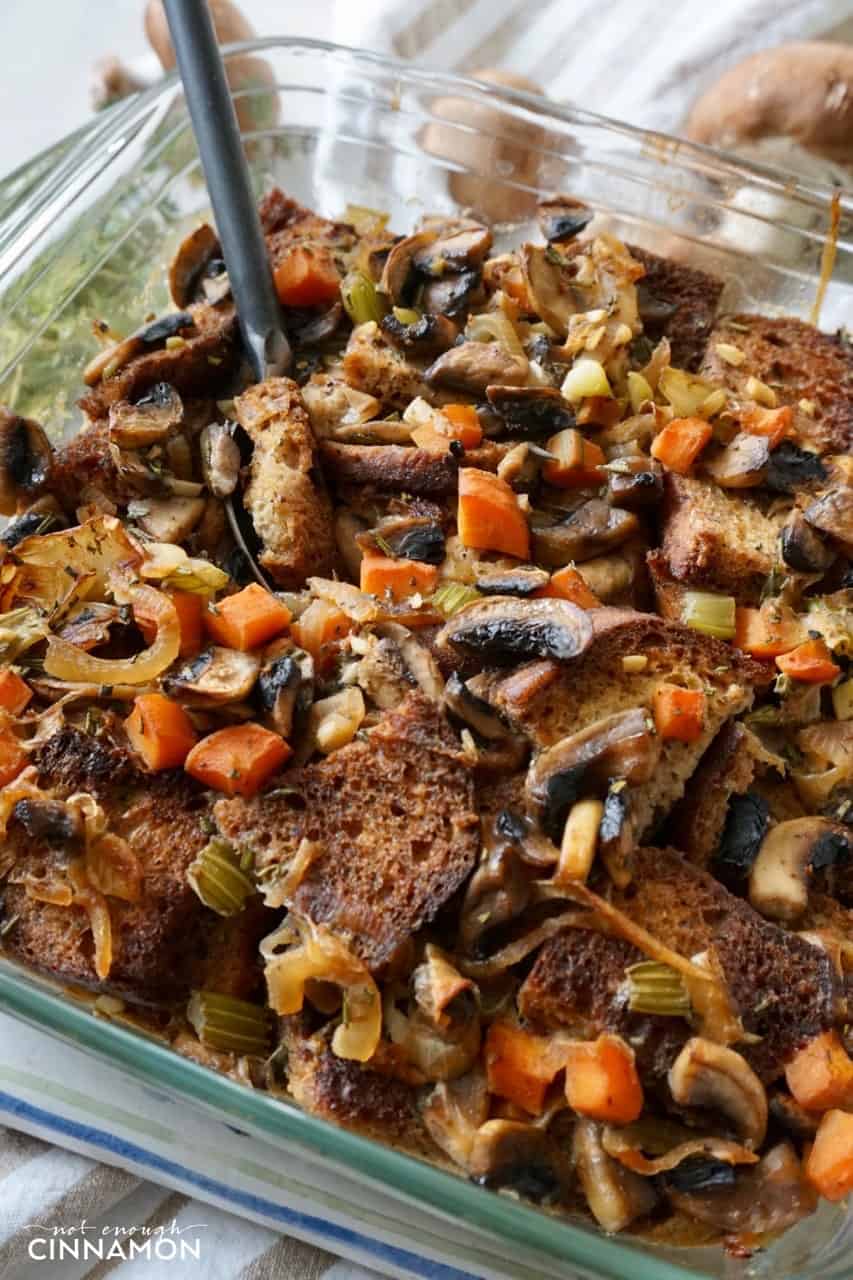 Gluten free this Thanksgiving? Try this Vegetarian Caramelized Onion and Mushroom Stuffing - Recipe on NotEnoughCinnamon.com