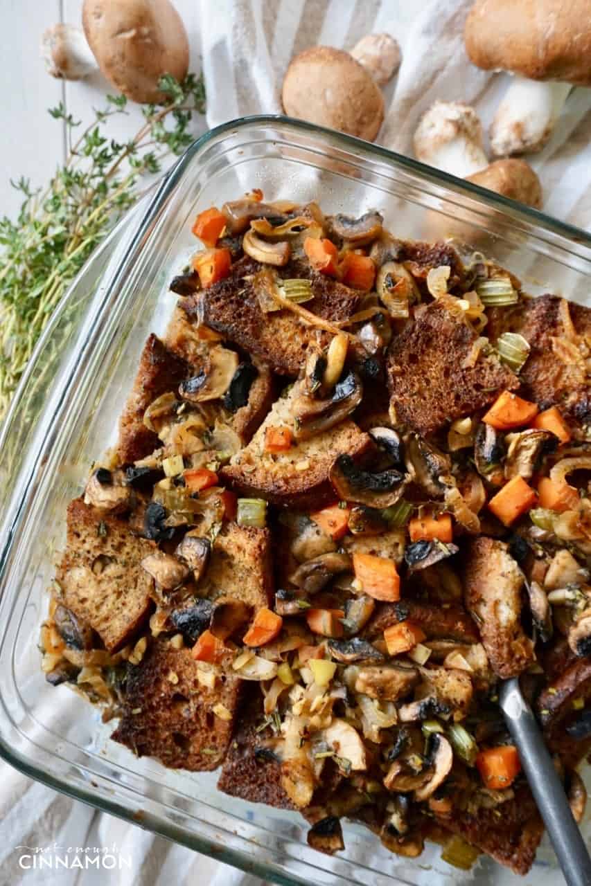 Gluten free this Thanksgiving? Try this Vegetarian Caramelized Onion and Mushroom Stuffing - Recipe on NotEnoughCinnamon.com