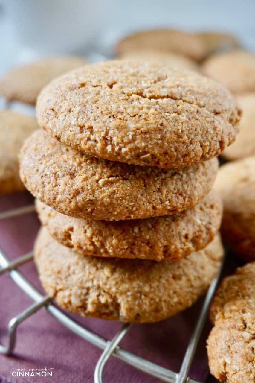 close-up of a stack of Gluten Free Chai Cookies on a cooling rack