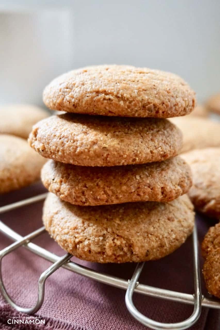 side view of a stack of Gluten Free Chai Cookies on a cooling rack