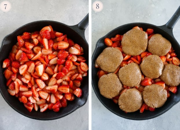 Step by step photos for assembling healthy strawberry cobbler