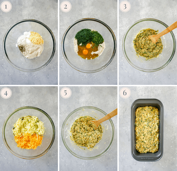 Step by step pictures of how to make a gluten free cheddar chive zucchini bread