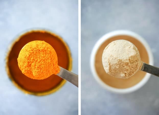 Rounded teaspoons of standardized turmeric extract and Vitamin C powder