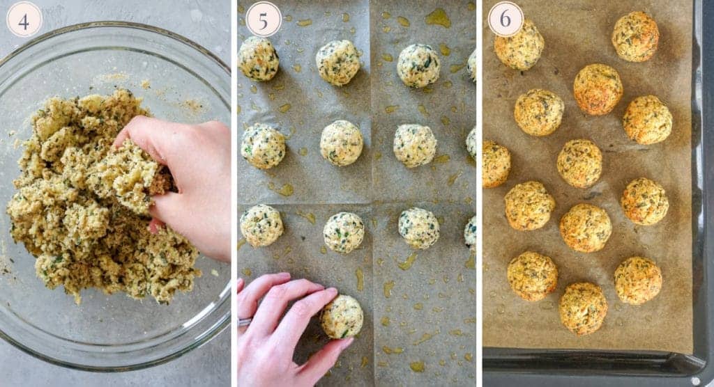 Step by step pictures to make baked zucchini meatballs