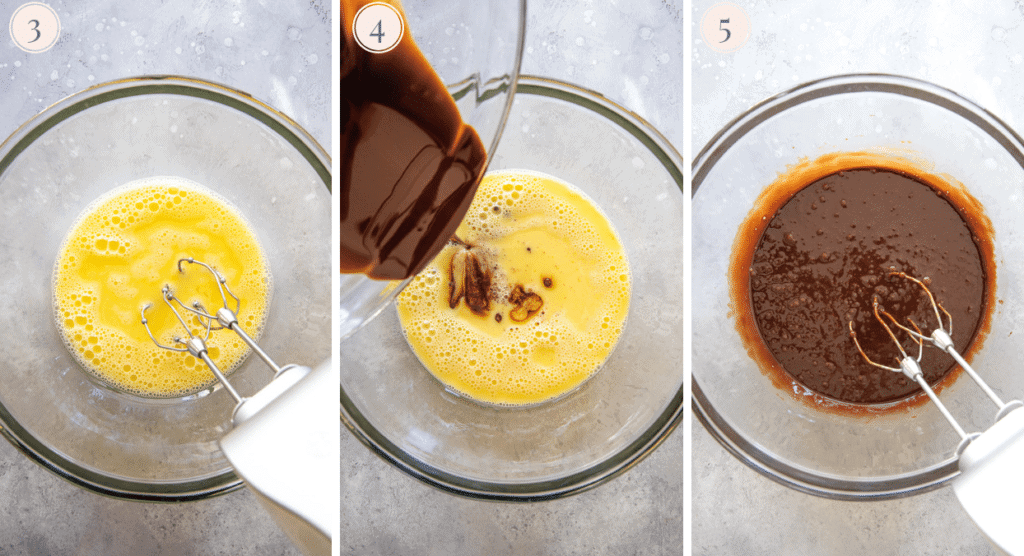 photo collage showing how to make the batter for paleo molten chocolate lava cakes 