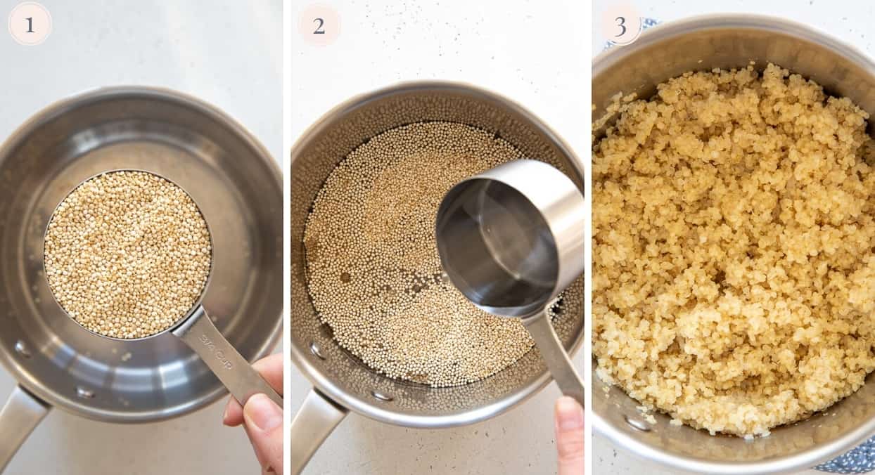 picture collage demonstrating how to cook quinoa perfectly 