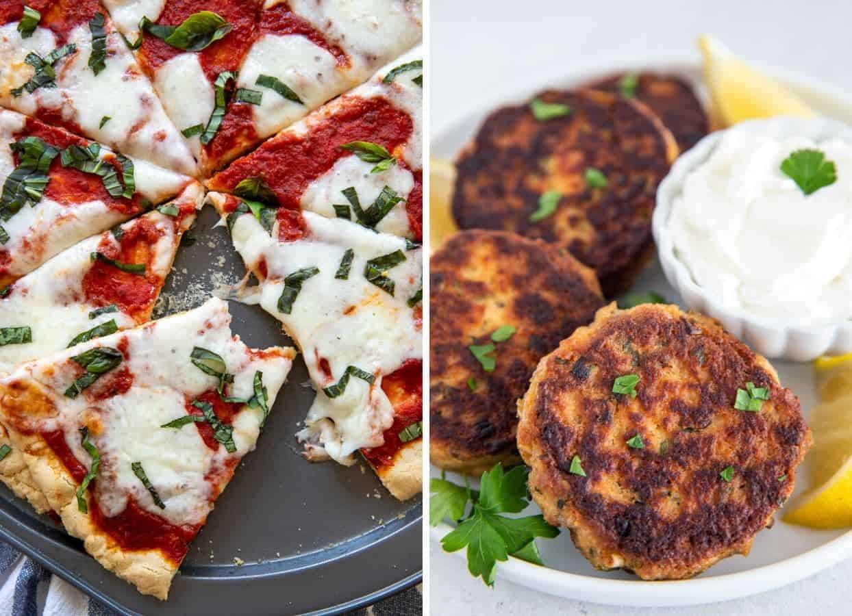 gluten-free pizza and salmon patties as examples for kosher seder feast ideas 