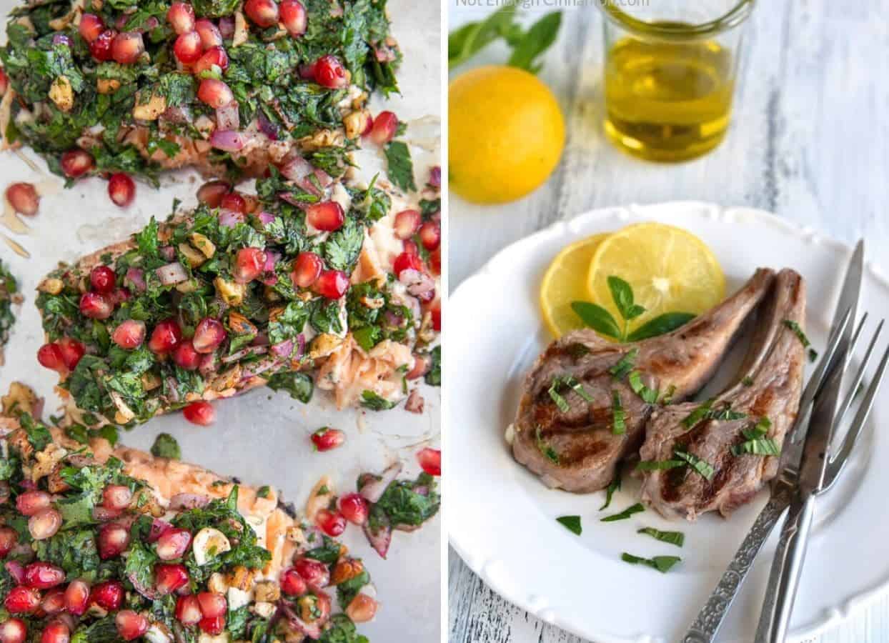 Persian Salmon and Lamb Chops as examples for main kosher meals for passover