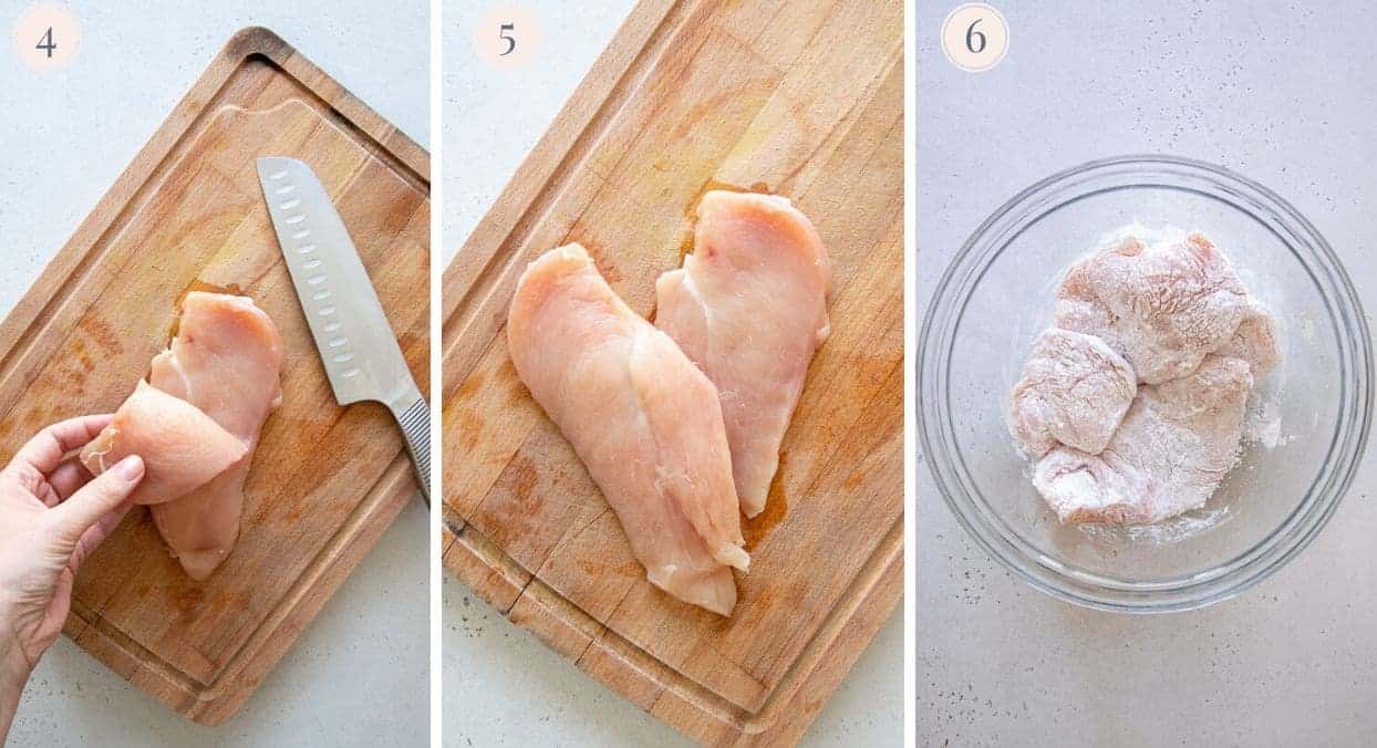 chicken breasts being prepared to make healthy chicken parmesan 