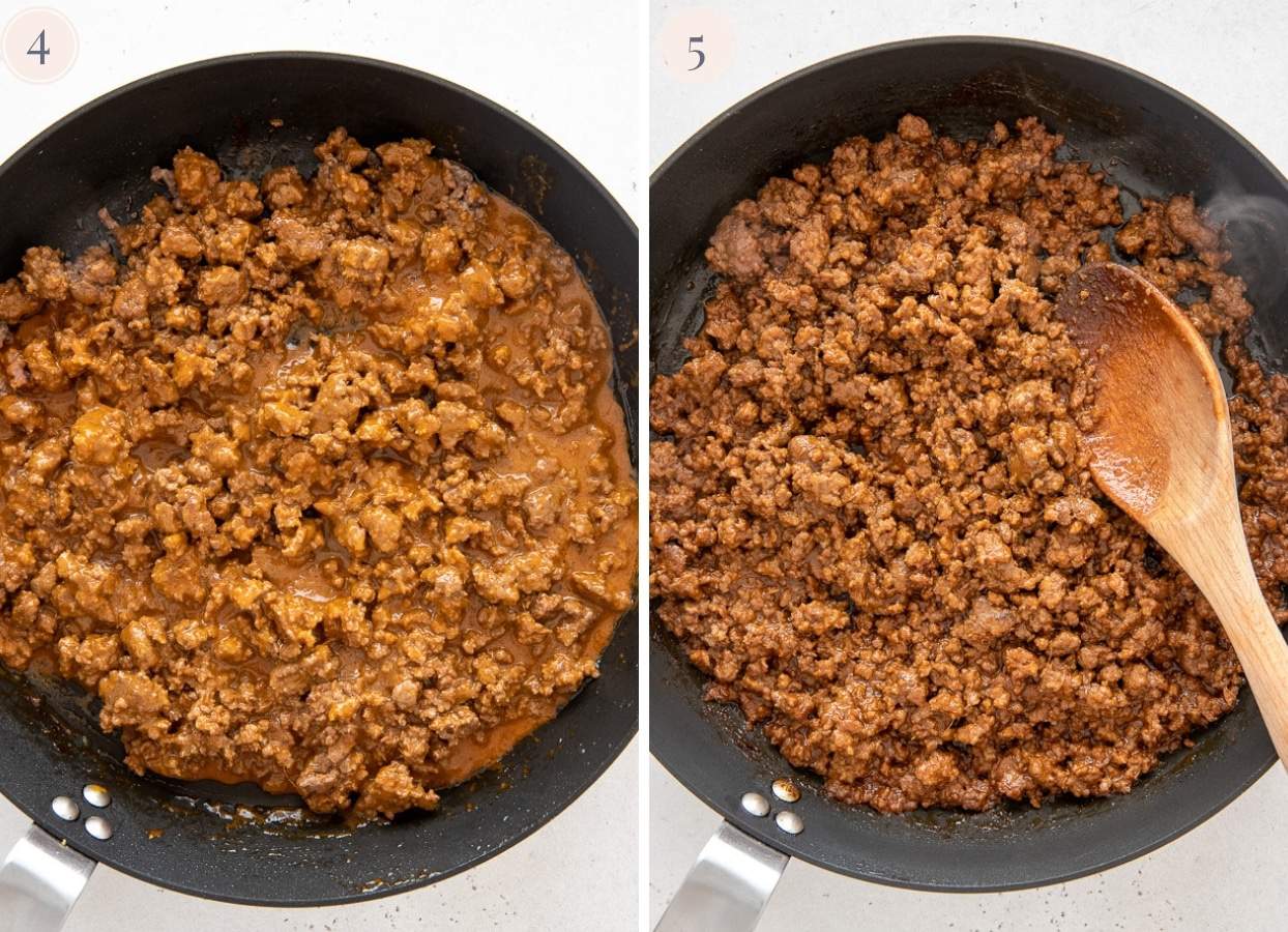 minced meat simmering in Korean sauce until thickened 