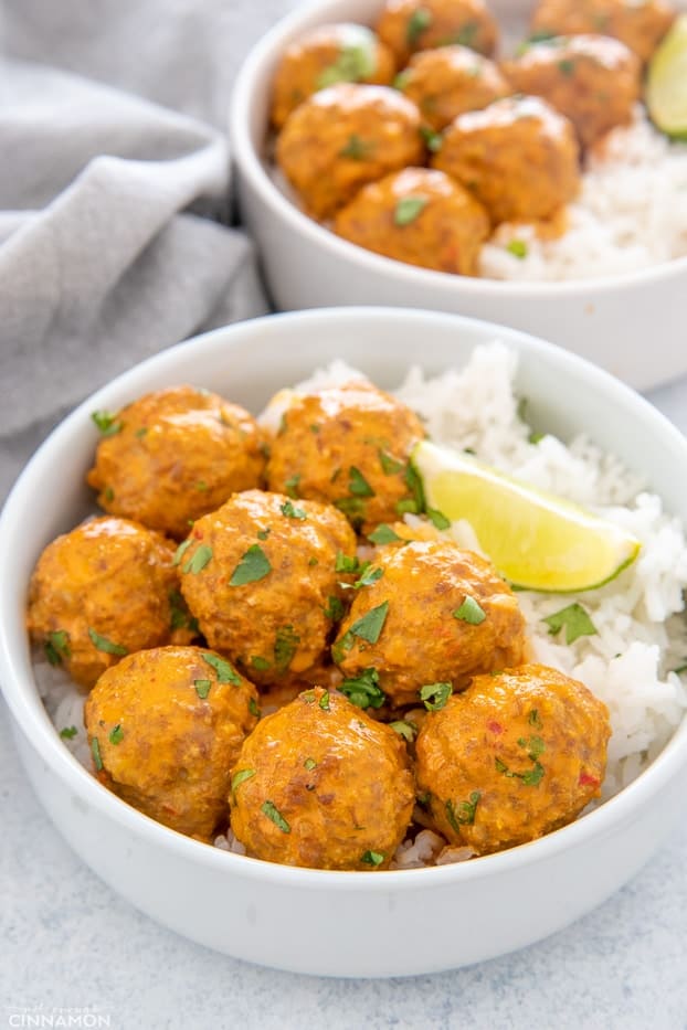thai coconut curry meatballs served with rice