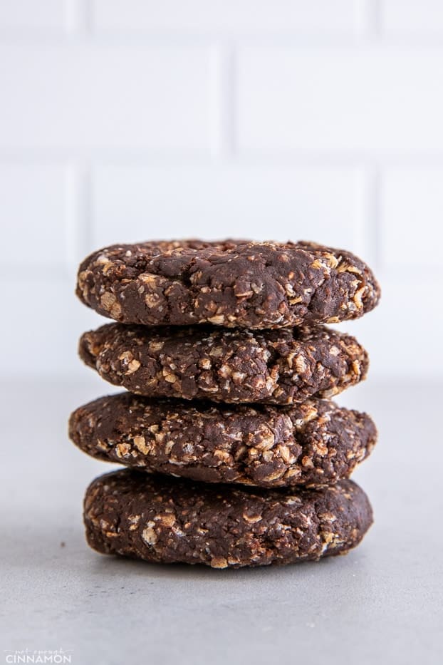 stacked no bake peanut butter chocolate breakfast cookies