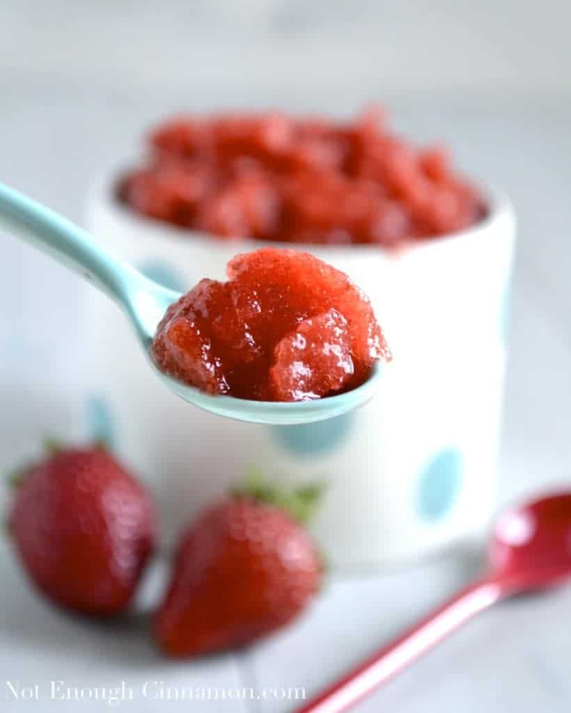 Fresh Strawberry Granita on a little spoon