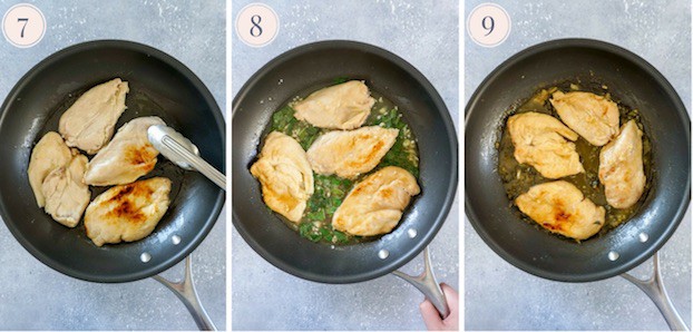 Three step by step photos to make lemon basil chicken