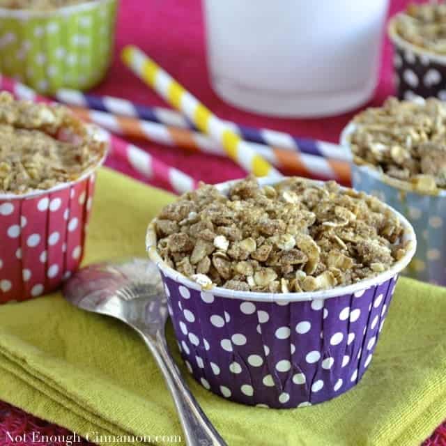 Simple Apricot Crisp served in colorful muffin molds