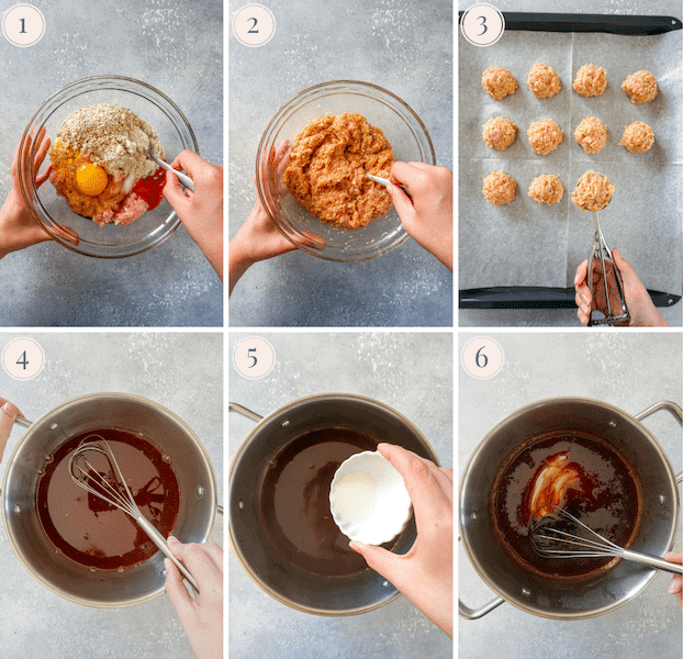 Step by step photos to make asian glazed chicken meatballs