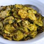 Lemon and Pesto Zucchini served in a white bowl