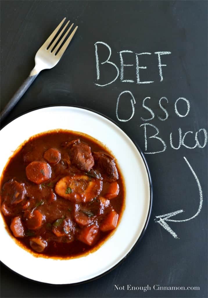 Slow-Cooker Beef Osso Buco served in a white bowl