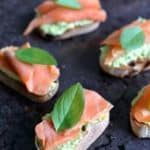 Smoked Trout and Basil Pesto Cream Cheese Crostini