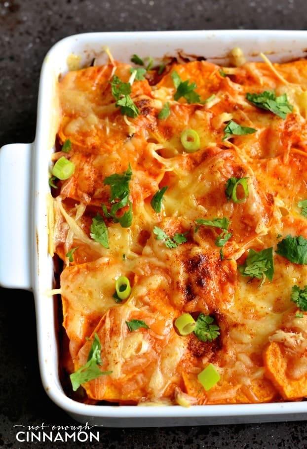 Mexican Sweet Potato and Chicken Casserole - So delicious and naturally gluten free + primal. Click here to see the recipe on NotEnoughCinnamon.com #healthy #cleaneating