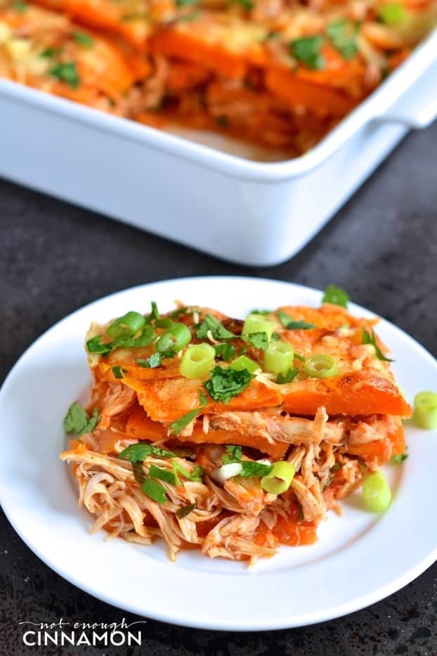 Mexican Sweet Potato and Chicken Casserole - So delicious and naturally gluten free + primal. Click here to see the recipe on NotEnoughCinnamon.com #healthy #cleaneating