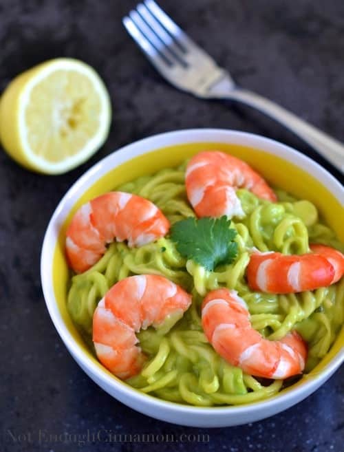 Zucchini Pasta with Creamy Avocado Sauce and Shrimps - NotEnoughCinnamon.com