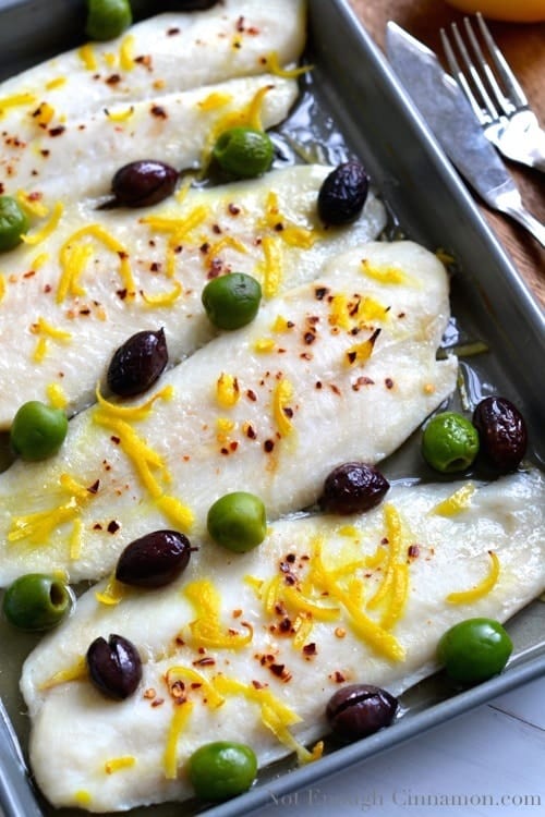 Baked Fish with Olives and Lemon | www.notenoughcinnamon.com