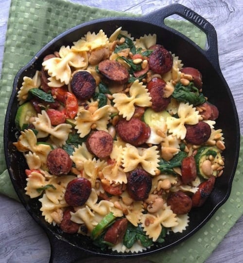 Smoked-Sausage-White-Bean-and-Spinach-Pasta-with-Toasted-Pine-Nuts-1