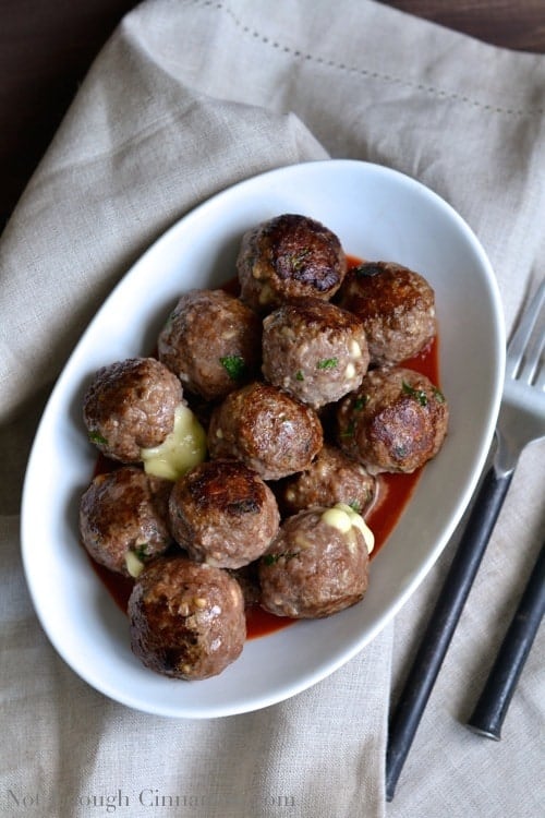 Easy Mozzarella Stuffed Meatballs - www.notenoughcinnamon.com