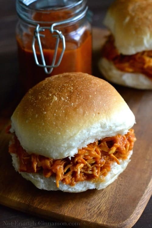 Healthy Peach BBQ Pulled Chicken - Pin