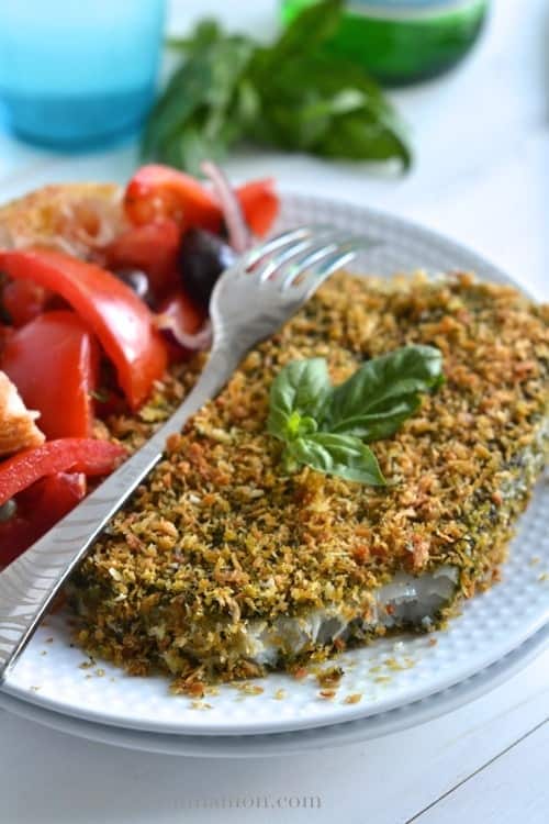 Pesto Panko Crusted Fish - www.notenoughcinnamon.com