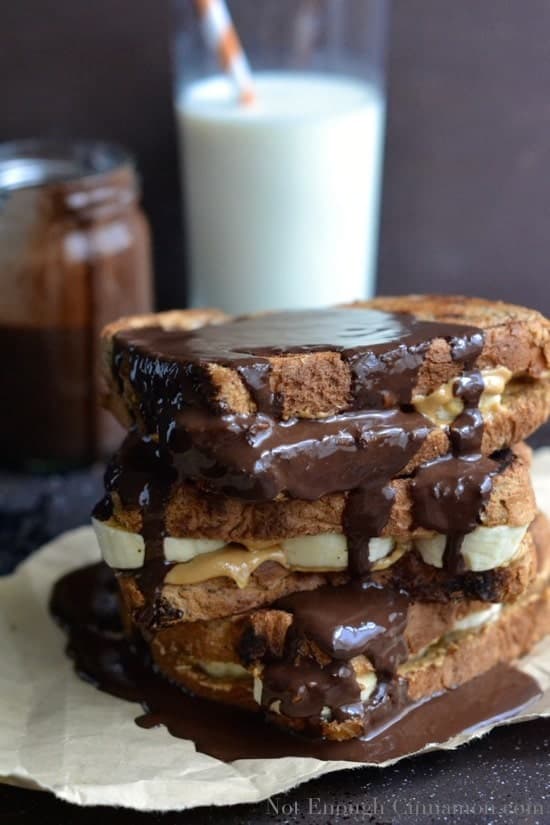 Peanut Butter and Banana Sandwich with Chocolate Peanut Butter Sauce | Pin