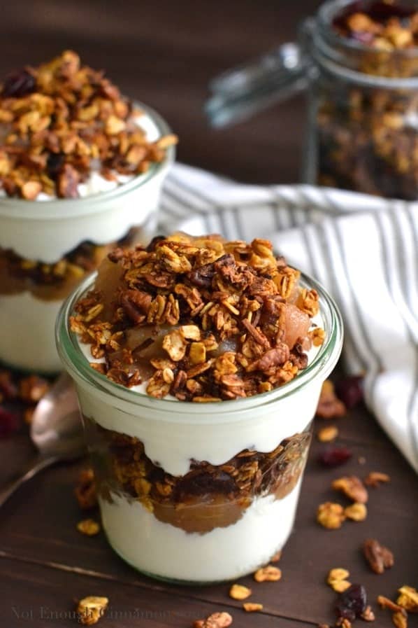 Pumpkin Granola and Apple Parfaits | www.notenoughcinnamon.com @NECinnamon #recipe #fall #pumpkin #dessert #healthy