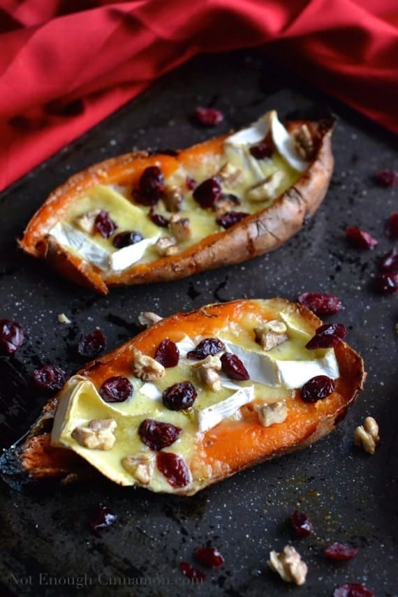 Brie and Cranberry Sweet Potato Skins - Not Enough Cinnamon.com #recipe #holidays #glutenfree