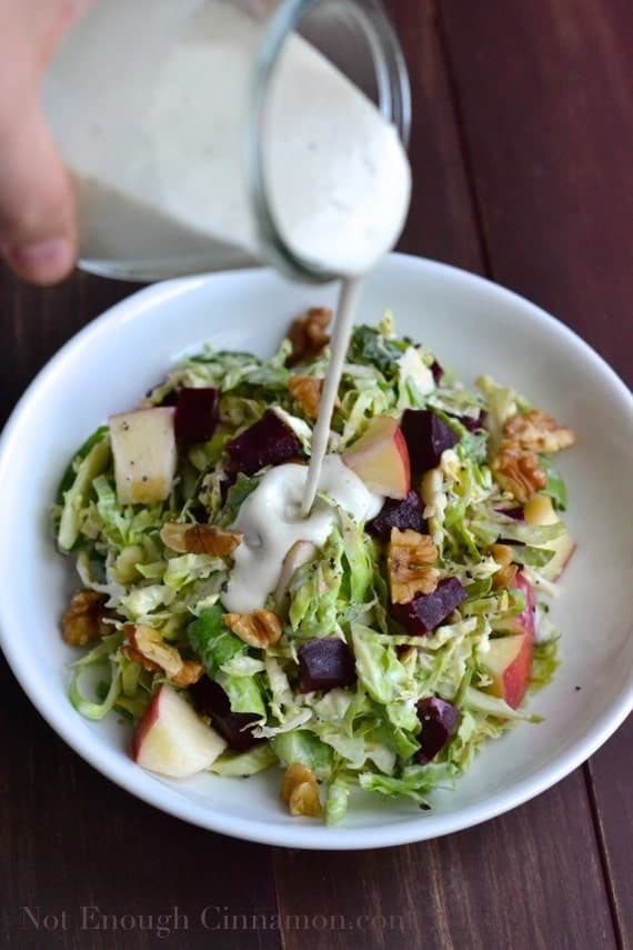 Chopped Brussels Sprout Salad with Skinny Blue Cheese Dressing - NotEnoughCinnamon.com