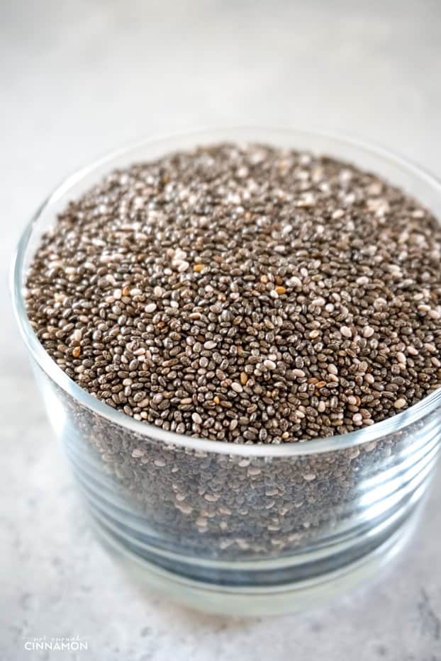 Chia seeds in a transparent glass
