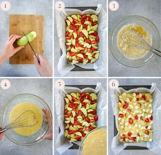 Step by step pictures showing how to make baked frittata
