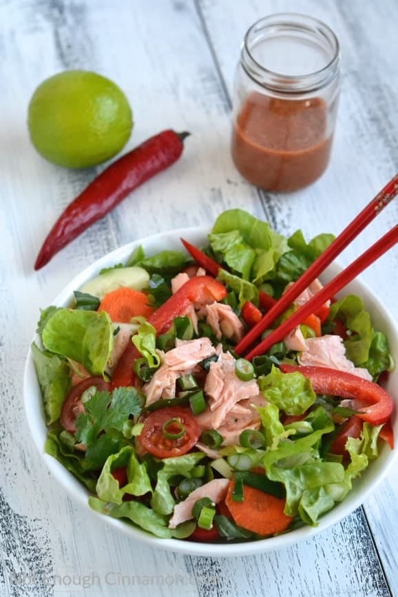 Thai Salmon Salad with Sweet Chili Sauce Dressing - find the recipe on NotEnoughCinnamon.com