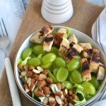 A quick and easy chicken salad with grapes and almond. Healthy and delicious! Gluten free and paleo - Find the recipe on NotEnoughCinnamon.com