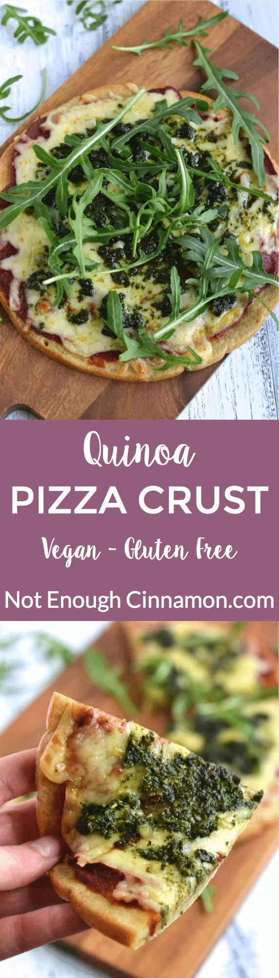 Foolproof quinoa pizza crust made with only 5 ingredients. Gluten free and vegan. | Find the recipe on NotEnoughCinnamon.com