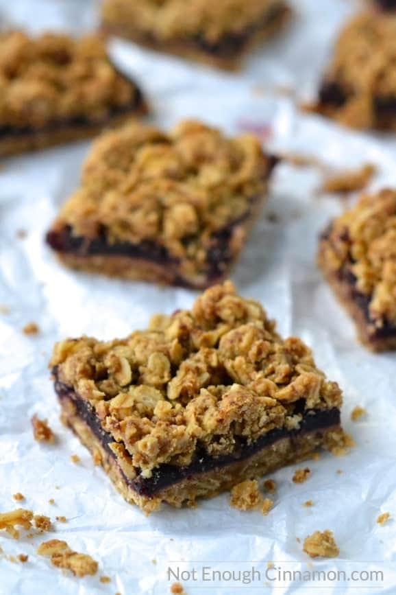 Healthier Cherry Oatmeal Bars, made without refined sugar and gluten free. The oat streusel topping is to die for! You can also use other berries like blueberries and raspberries
