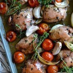 Try this easy dinner recipe for baked chicken thighs. Basic ingredients, minimal prep and so delicious! Paleo and gluten free | Find the recipe on NotEnoughCinnamon.com