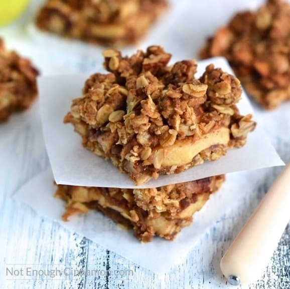  two healthy Apple Pie Oatmeal Bars made with coconut sugar stacked on top of each other