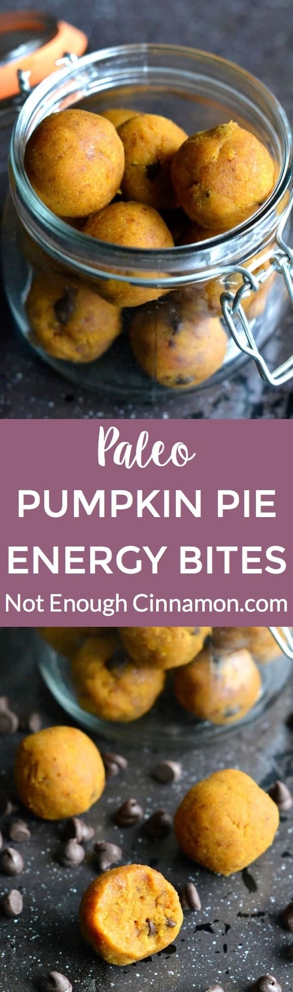 You only need 4 ingredients and 15 minutes to make these Paleo energy bites. The perfect Fall snack! | Find the recipe on NotEnoughCinnamon.com #snack #pumpkin