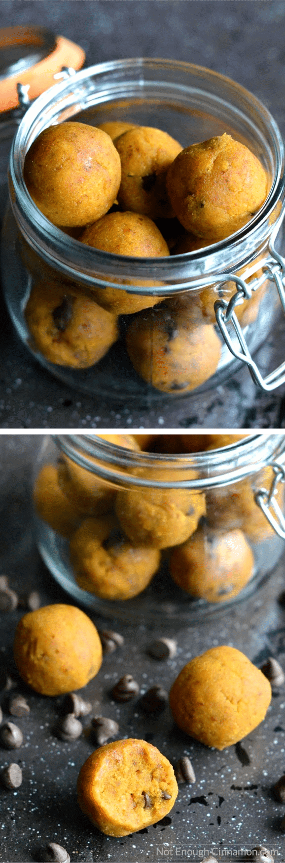 You only need 4 ingredients and 15 minutes to make these Paleo energy bites. The perfect Fall snack! | Find the recipe on NotEnoughCinnamon.com #snack #pumpkin