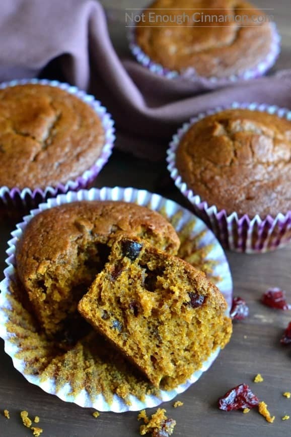 These pumpkin cranberry muffins are SO delicious you won't believe they're skinny! Gluten free (or not!) + refined sugar free. Perfection! | Recipe on NotEnoughCinnamon.com #thanksgiving #christmas #holidays