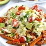 Clean Eating Turkey Taco Loaded Sweet Potato Fries - SO GOOD you won't believe it's healthy! Click to see the recipe on NotEnoughCinnamon.com #glutenfree