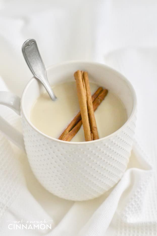 Super simple hot chai almond milk - A comforting hot drink to warm your soul this winter! Click to see the recipe on NotEnoughCinnamon.com