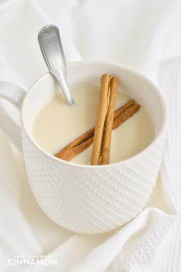 Super simple hot chai almond milk - A comforting hot drink to warm your soul this winter! Click to see the recipe on NotEnoughCinnamon.com